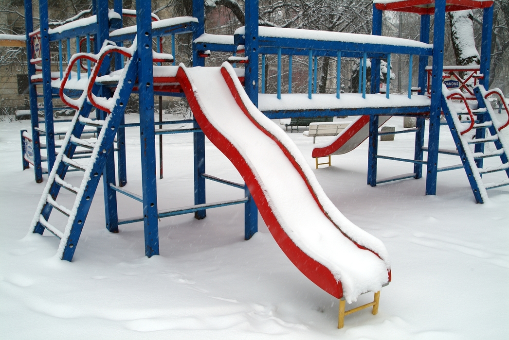 Winter Scene with Playground Equipment