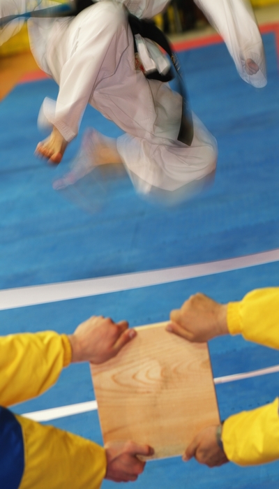 Martial Artist Breaking a Board