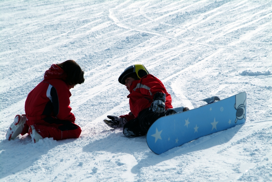 Young Snowboarders Taking a Break