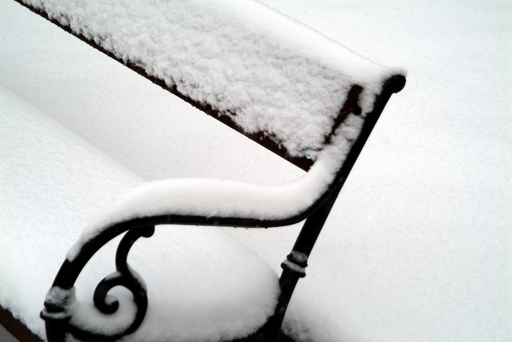 Winter Scene with Snow on Bench