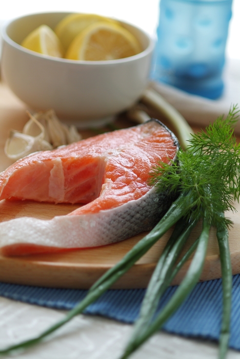 Fresh Salmon Steak with Lemon and Spices