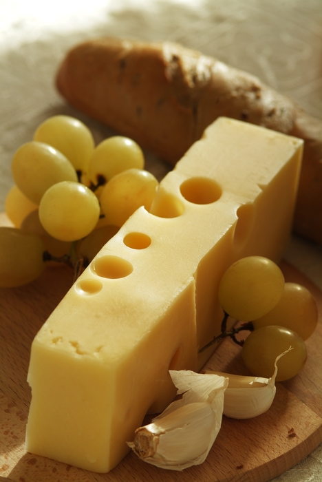 Swiss Cheese, Grapes, Bread and Garlic