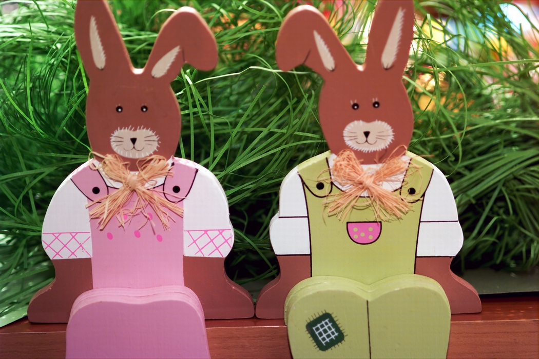 Easter Bunnies Sit on a Bench