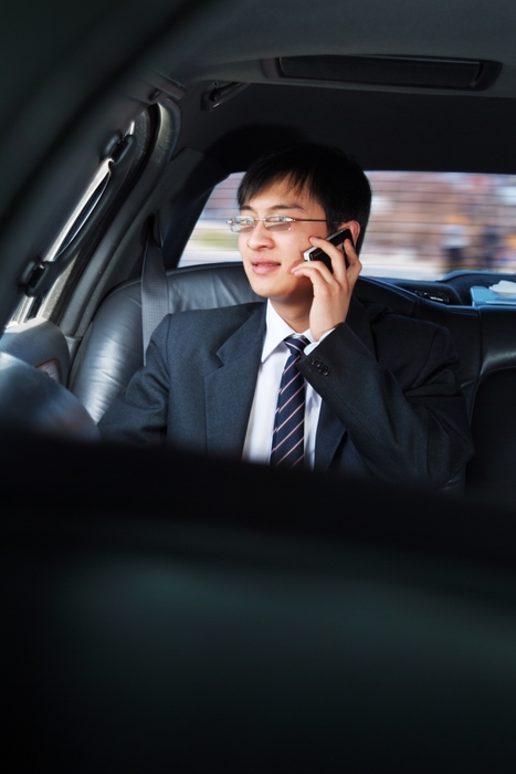 Man Talking on a Cell Phone in Limo