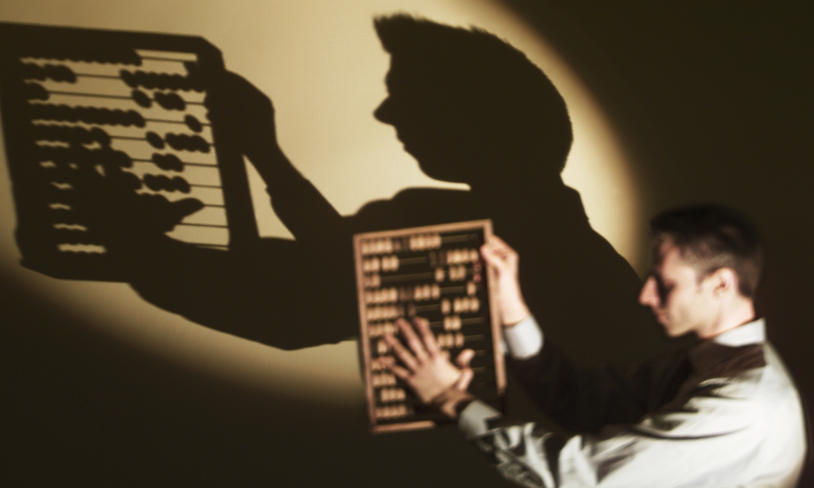 Businessman Holding a Abacus with Shadow