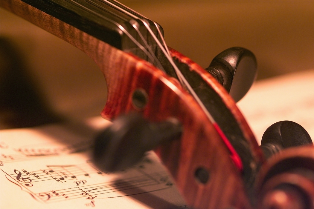 Violin Headstock with Sheet Music