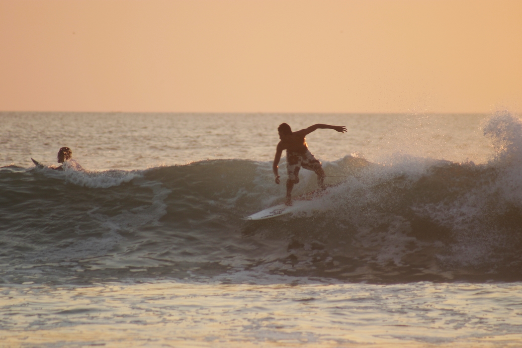 Surfer Rides a Wave