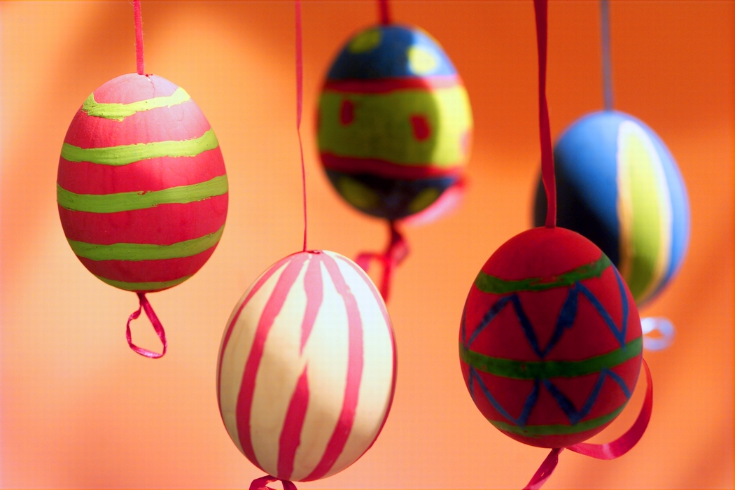 Colorfully Painted Hanging Easter Eggs