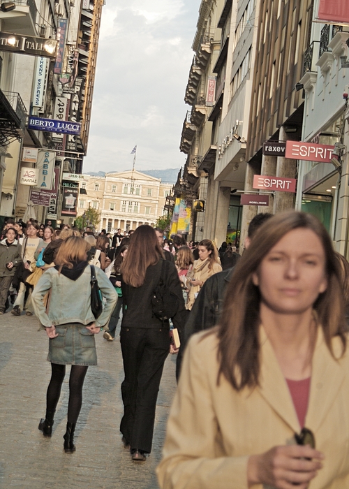 Commuters on a Busy Street, Athens, Greece