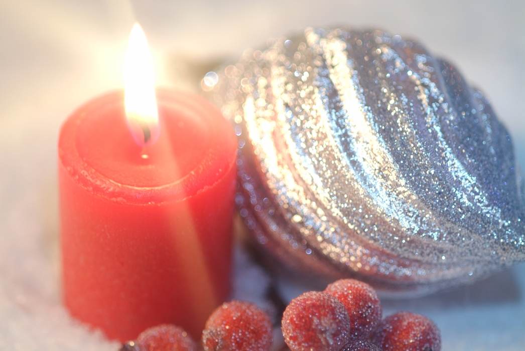 Candle Flame with Christmas Ornaments