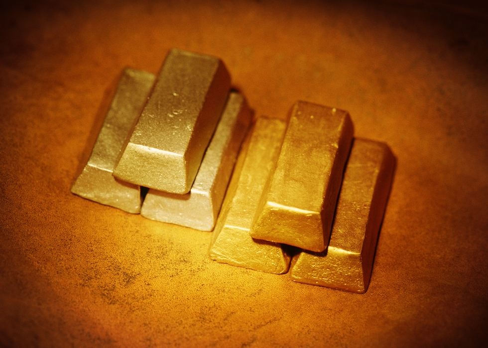 Stacks of Silver Bars and Gold Bars