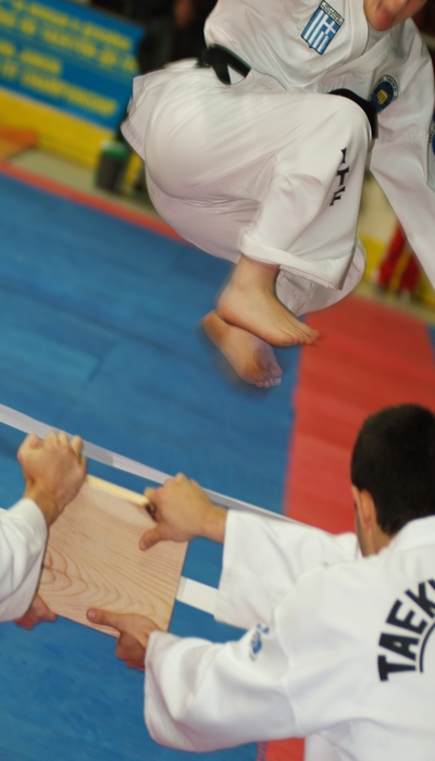 Martial Artist Breaking a Board