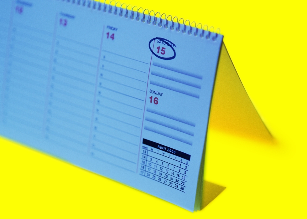 Desk Calendar Turned to April 15th, Date Circled