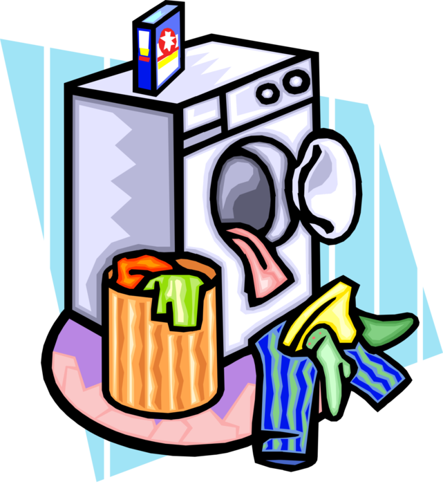 Vector Illustration of Household Appliance Clothes Dryer Drying Machine with Laundry Clothes