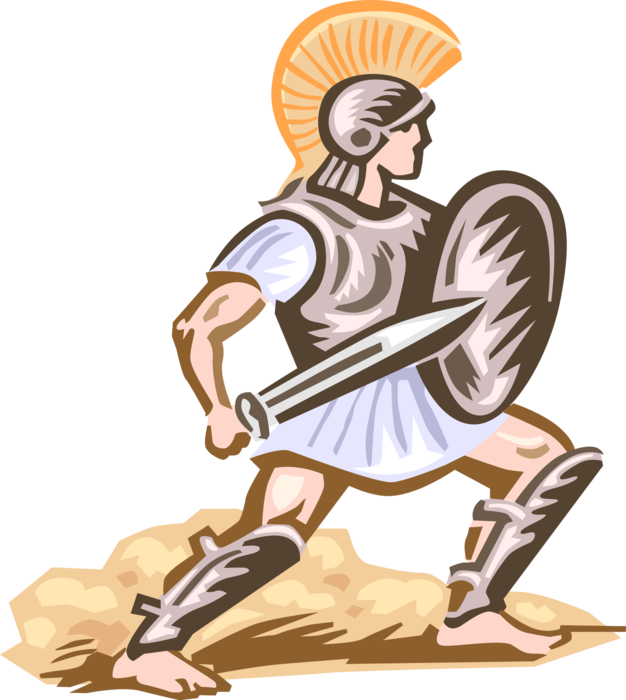 Vector Illustration of Roman Soldier with Armor, Sword and Shield