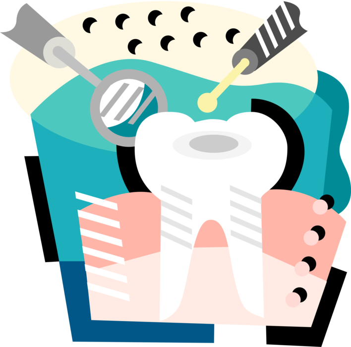 Vector Illustration of Dentistry and Dental Procedure Tools in Dentist's Office