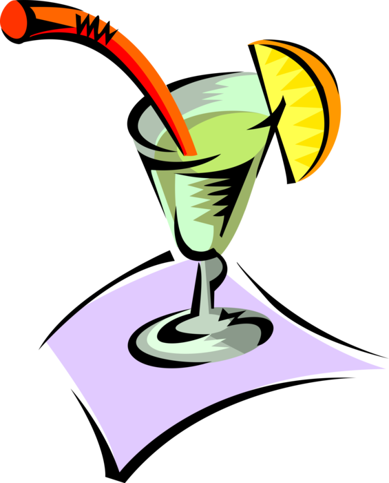 Vector Illustration of Alcohol Beverage Cocktail with Sliced Fruit and Straw