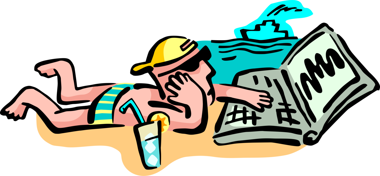 Vector Illustration of A Day at the Beach with Online Internet Access, Sun, Sea and Sand