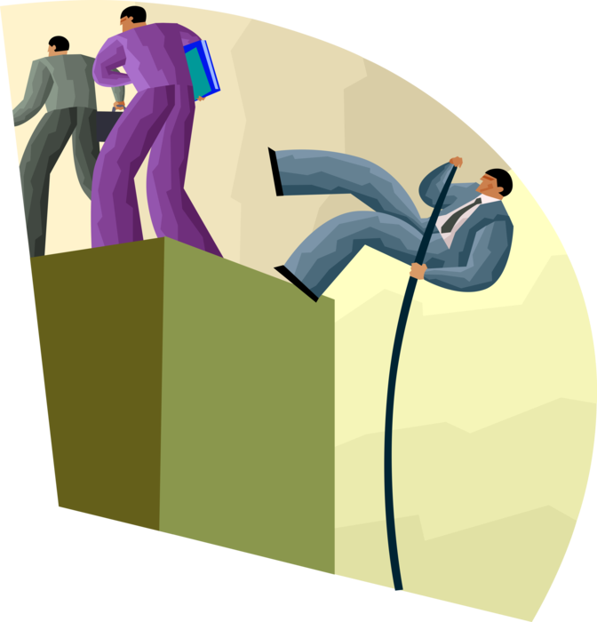 Vector Illustration of Businessmen Pole Vaults to Overcome Obstacles