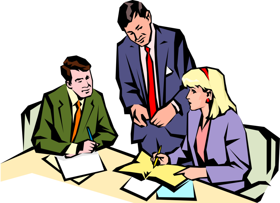 Vector Illustration of Office Colleagues Meet to Discuss Sales Targets