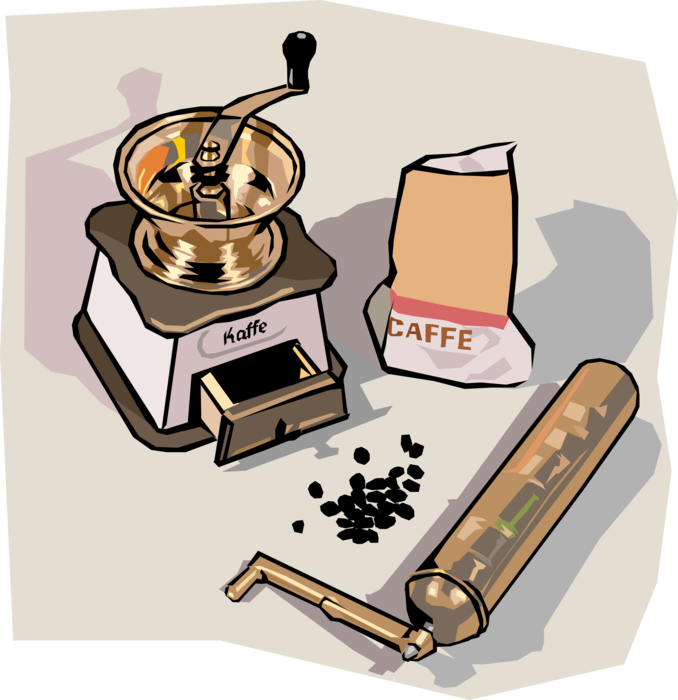 Vector Illustration of Manual Burr-Mill Kitchen Coffee Grinder Facilitates the Brewing Process