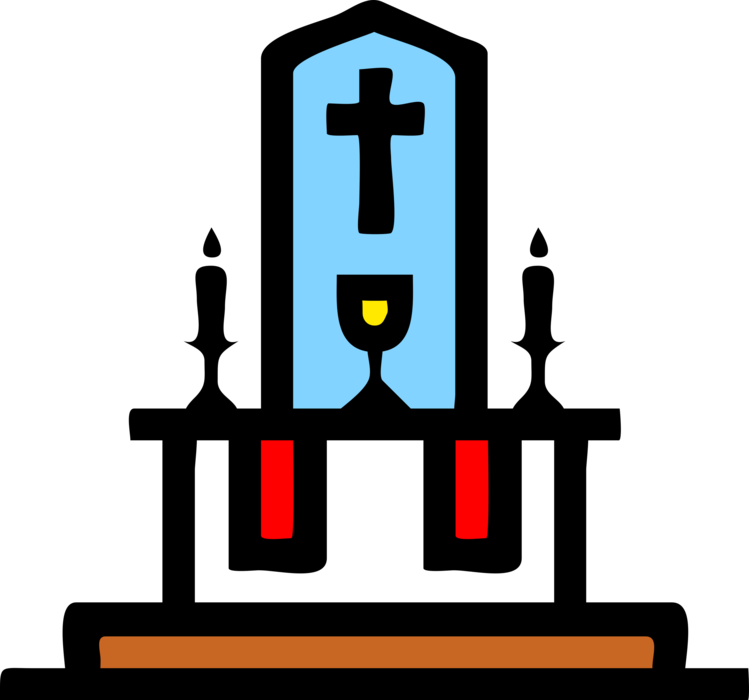 Vector Illustration of Christian Church Cathedral House of Worship Catholic Altar with Chalice