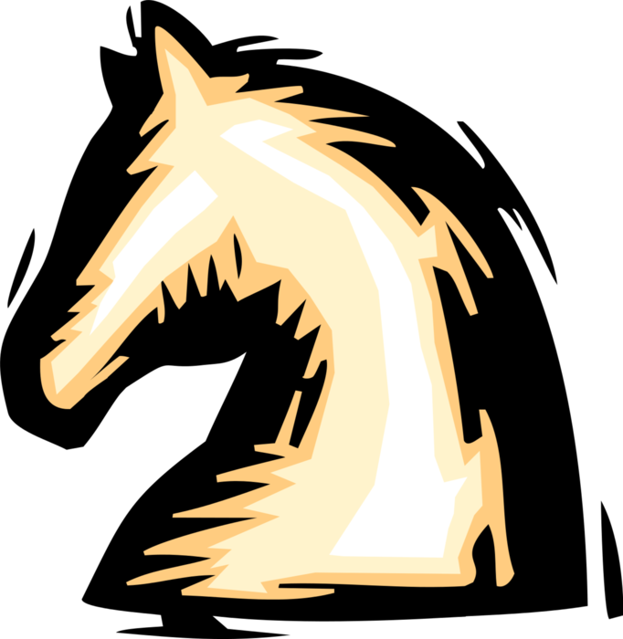 Vector Illustration of Knight Horse's Head Piece in Game of Chess Represents Armored Cavalry