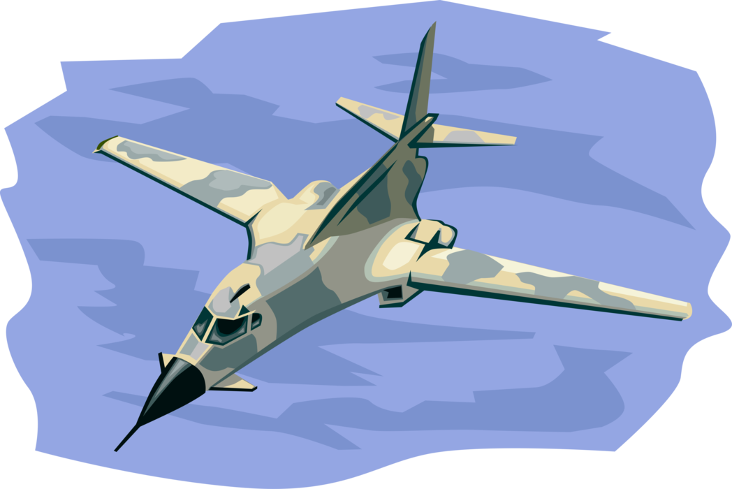 Vector Illustration of USAF B-1 Lancer Supersonic Variable-Sweep Wing Strategic Bomber Jet Aircraft