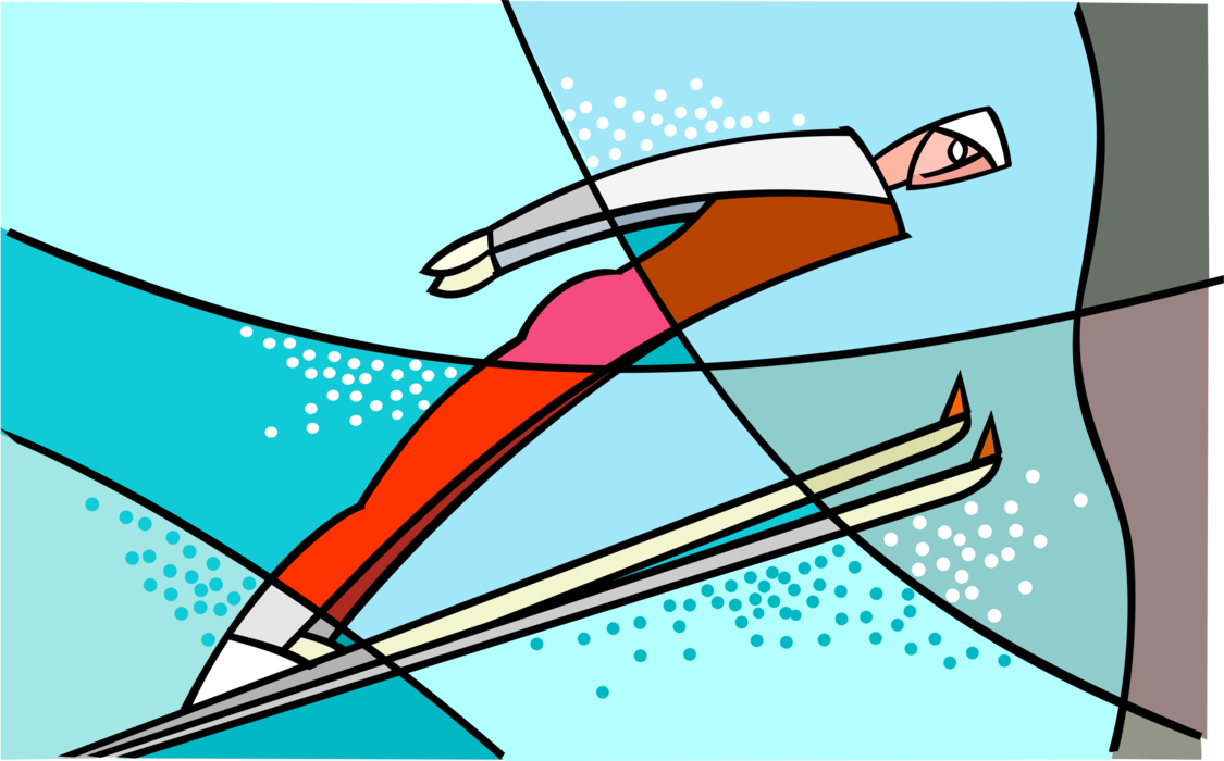Vector Illustration of Ski Jumper Jumping with Skis and Flies Through the Air