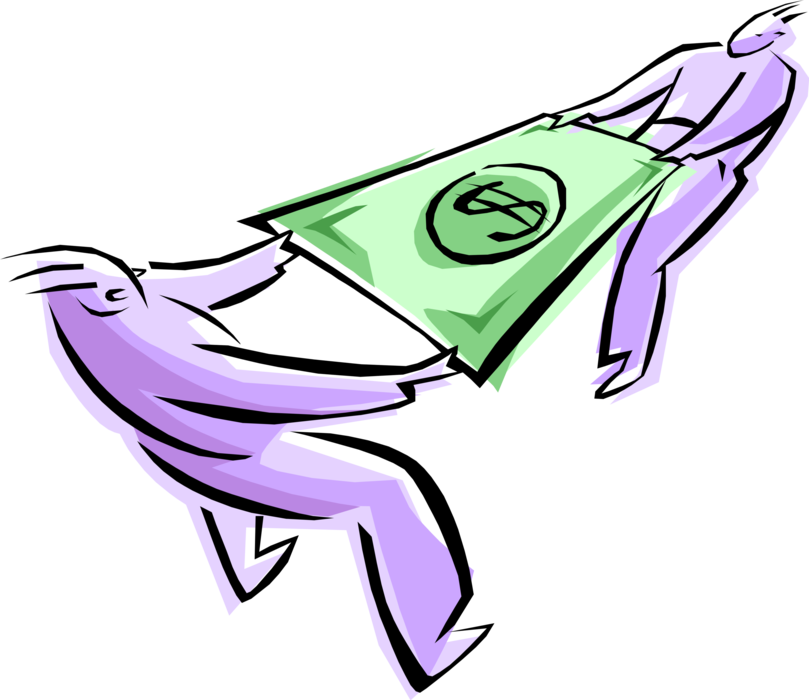 Vector Illustration of Business Executives Stretching Dollar to Cover Expenses