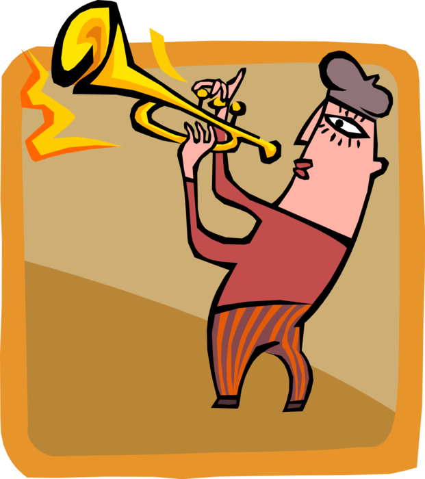 Vector Illustration of Jazz Musician Plays Trumpet Brass Musical Instrument