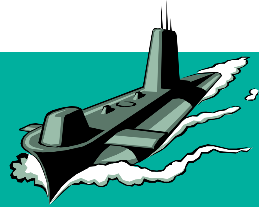 Vector Illustration of Nuclear Submarine Heads Out To Sea