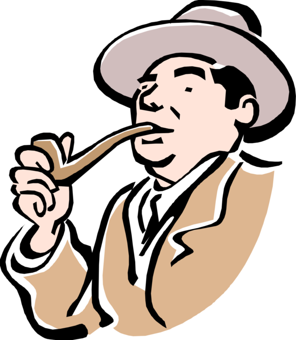 Vector Illustration of 1950's Vintage Style Man Smoking Tobacco in Pipe