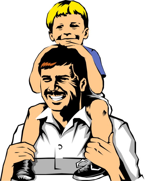 Vector Illustration of Father and Son on Shoulders