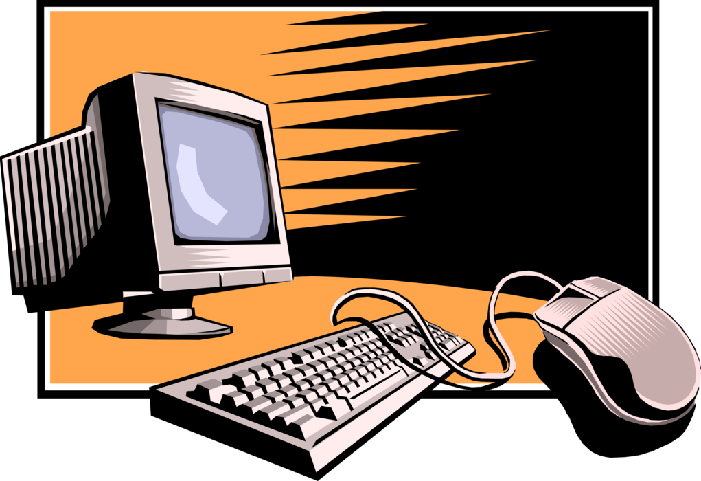 Vector Illustration of Personal Computer Workstation Connected to Local Area Network