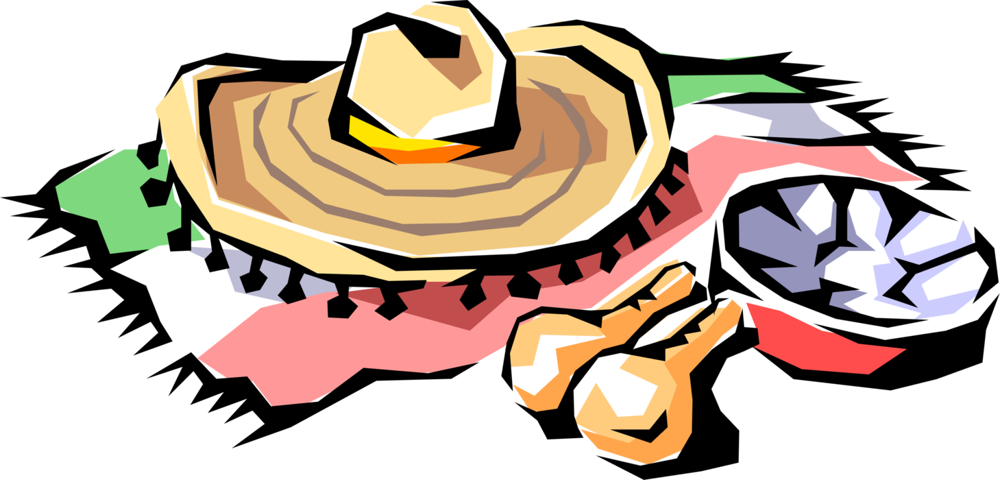 Vector Illustration of Mexican Sombrero Hat with Maracas and Steel Drum