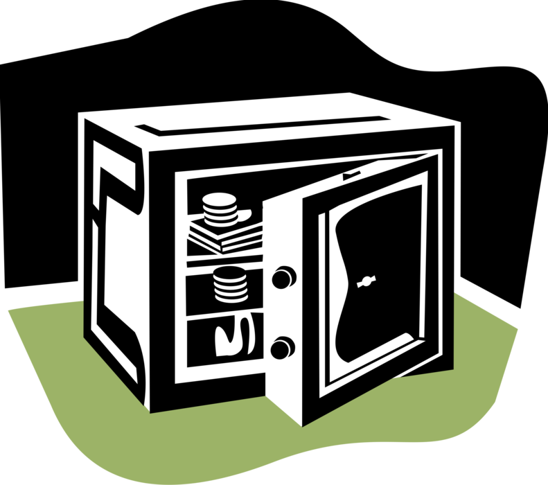 Vector Illustration of Safe Strongbox or Coffer is Secure Padlock Lockable Box for Valuables Against Theft