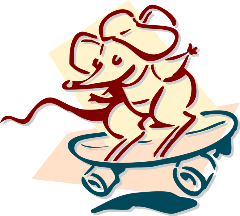 Vector Illustration of Rodent Mouse Skateboarding