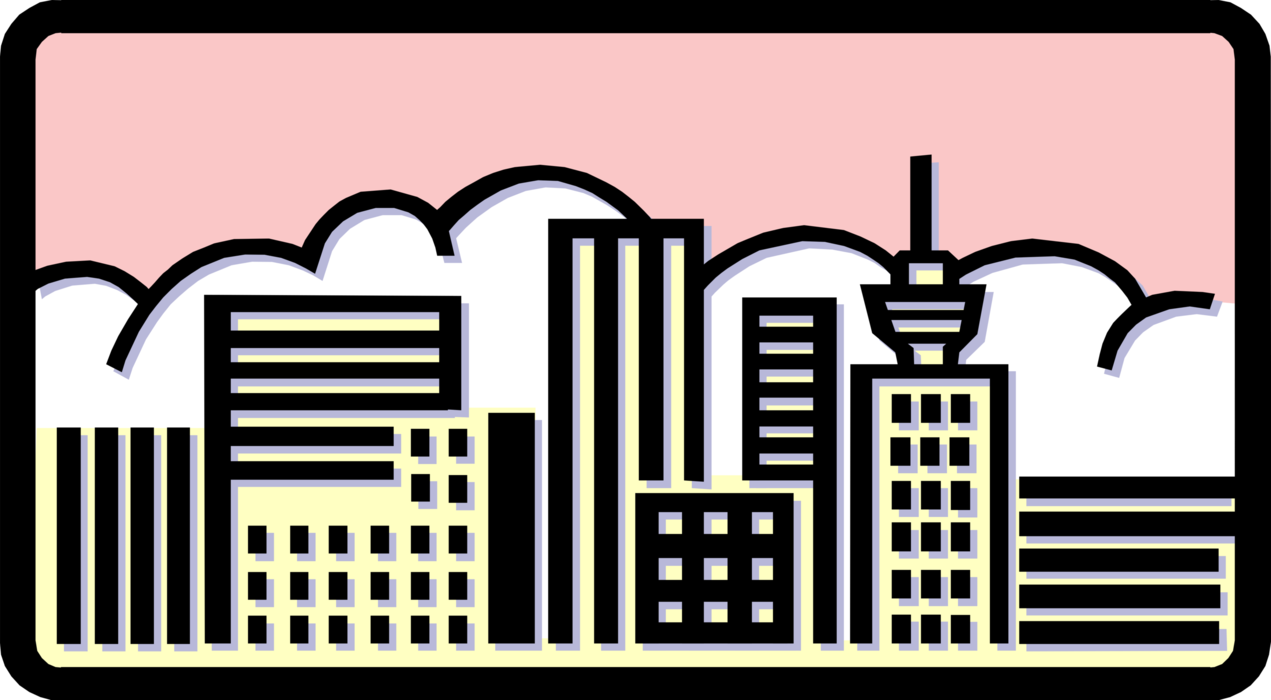 Vector Illustration of Urban Metropolitan City Office Buildings and Urban Metropolitan Cityscape Skyline