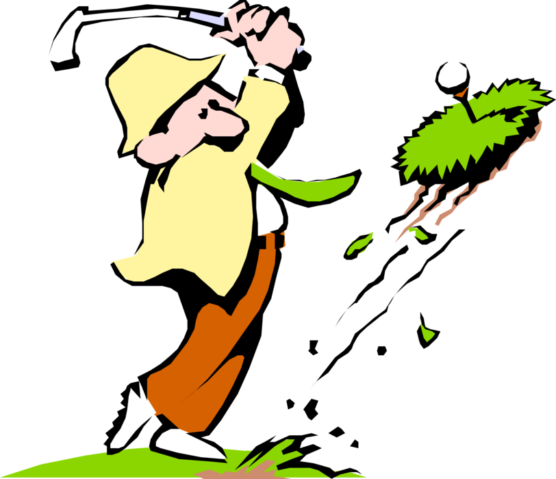 Vector Illustration of Sport of Golf Golfer Misses the Ball But Makes the Biggest Divot Ever! 