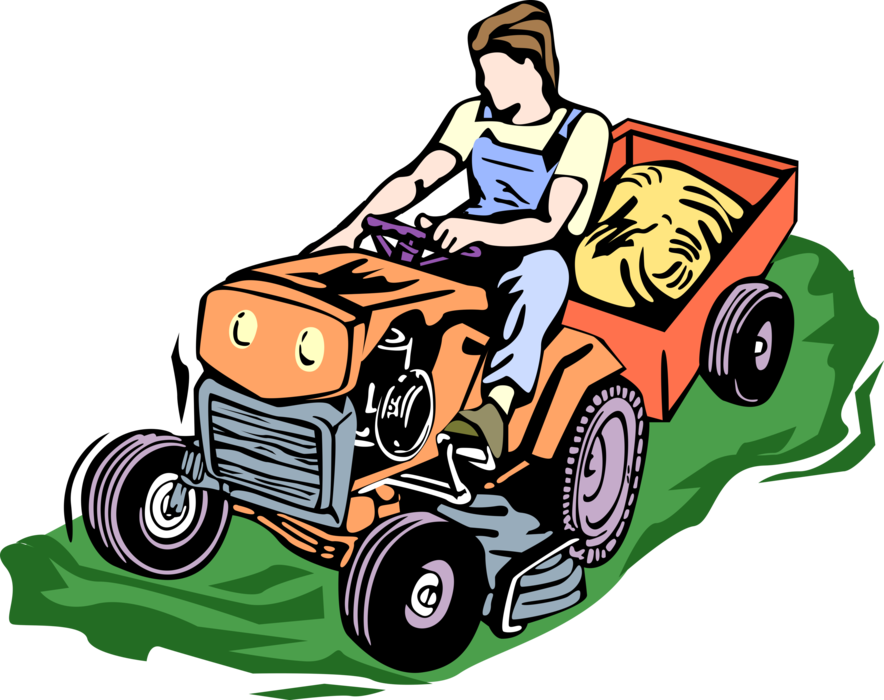 Vector Illustration of Riding Mower Yard Work Lawn Mower with Cart