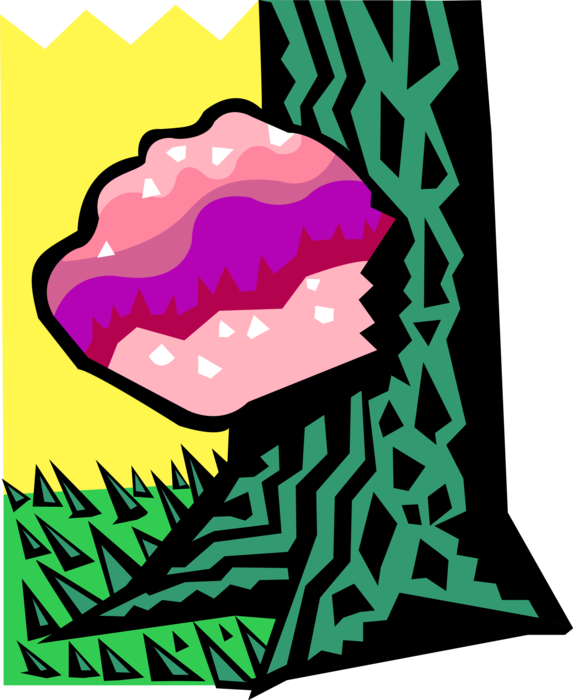 Vector Illustration of Edible Mushroom or Toadstool Fleshy Spore-Bearing Fungus Food Growing on Side of Tree