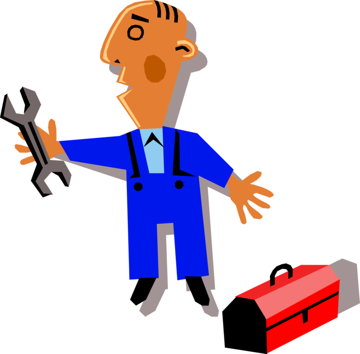 Vector Illustration of Workman Plumber with Wrench