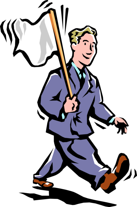 Vector Illustration of Businessman Surrenders to the Competition with White Flag of Truce
