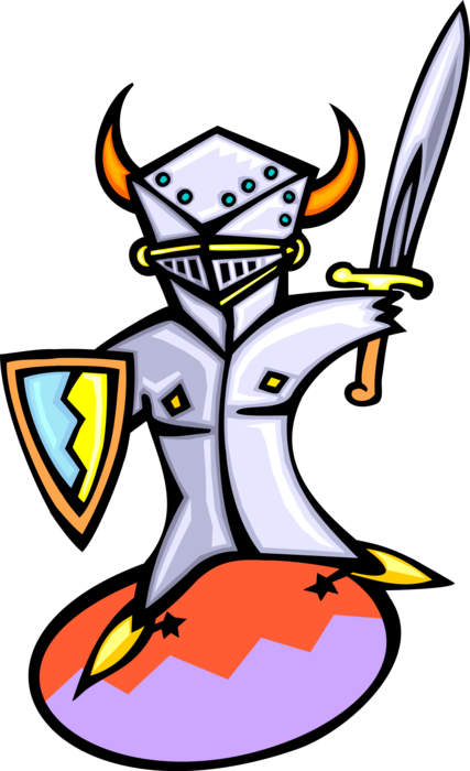 Vector Illustration of Medieval Warrior in Armor with Sword and Shield