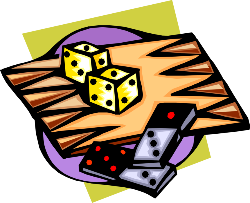 Vector Illustration of Backgammon Board Game with Dice Involves Combination of Strategy and Luck with Dominos
