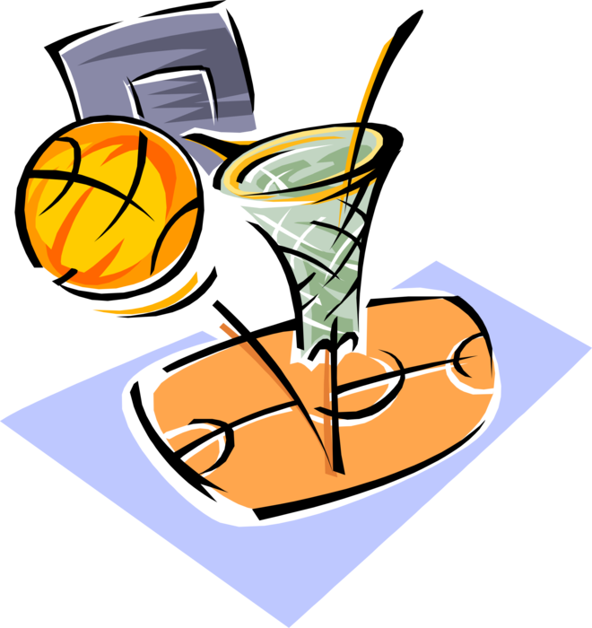 Vector Illustration of Sport of Basketball Game Sports Ball and Net Hoop