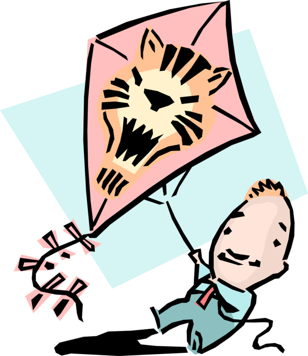Vector Illustration of Paper Tiger Idiom Businessman Flies Kite