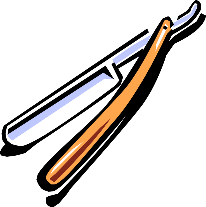 Vector Illustration of Barber and Hairdresser Salon Straight Razor with Razor Blade for Shaving