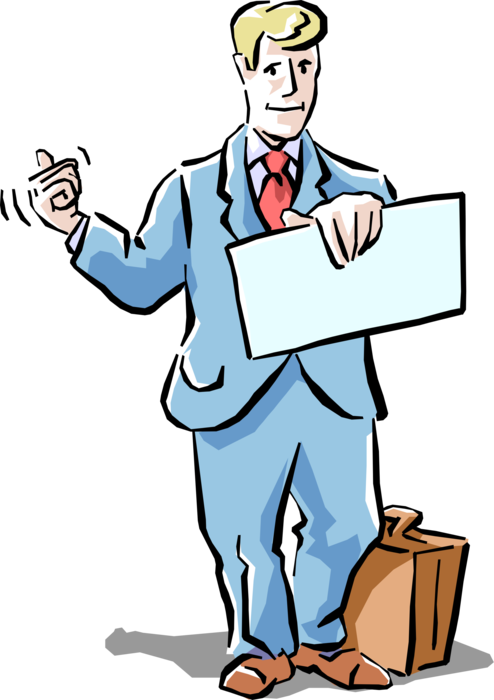 Vector Illustration of Businessman with Briefcase Hitchhiker with Thumb Out Hitches Ride